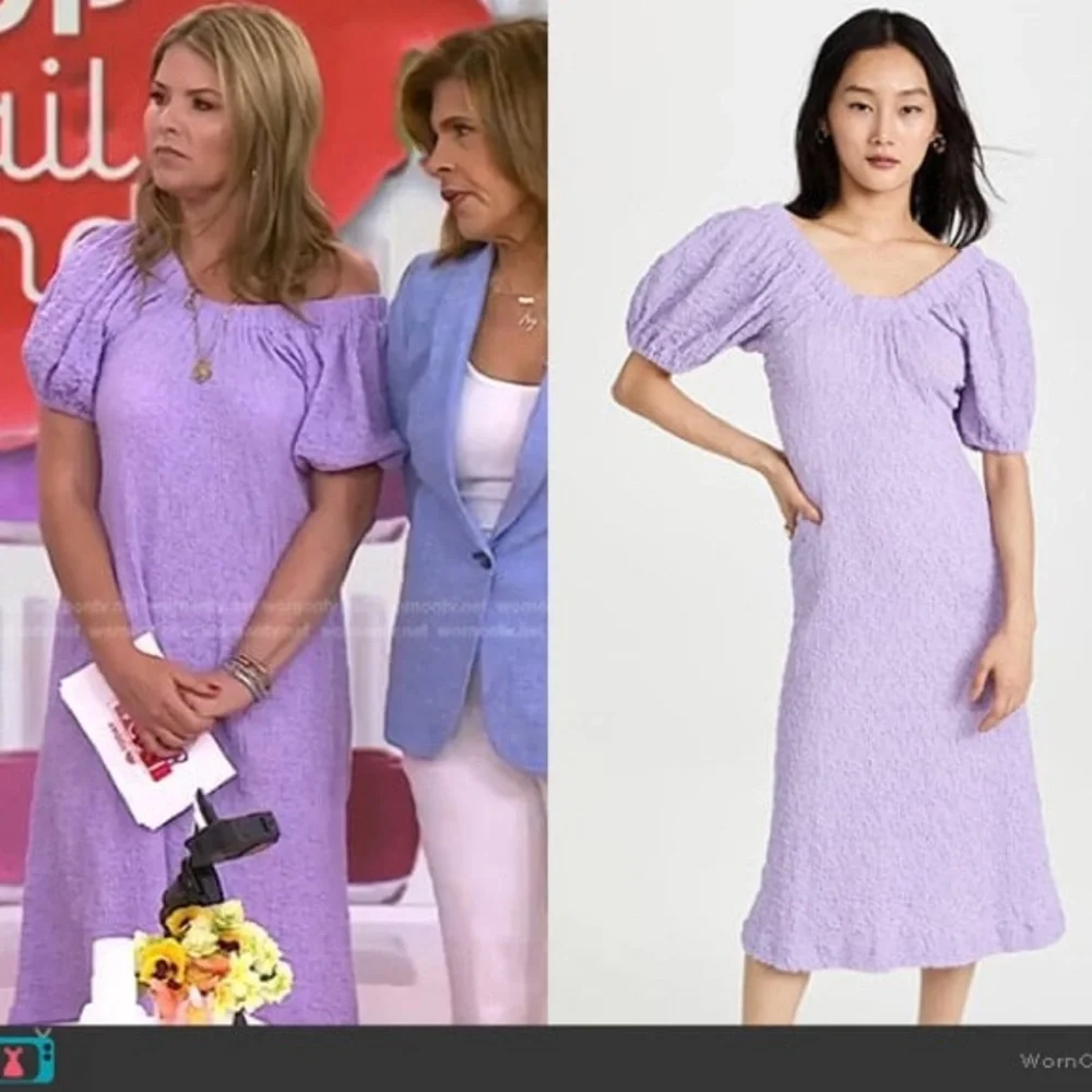 Stine Goya Garance Dress Midi Textured Lavender XS off shoulder bump vacation